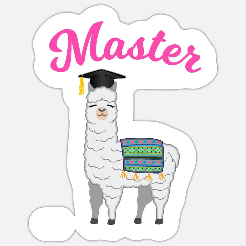 Master Studium Abschluss Lama Alpaka Geschenk - Sticker Größe S (10 x 10 cm) - Mattweiß