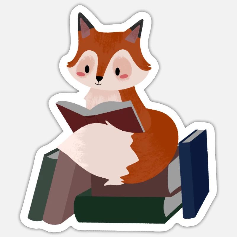 Fuchs Lesen bücher Leseratte buch Geschenk - Sticker Größe S (10 x 10 cm) - Mattweiß