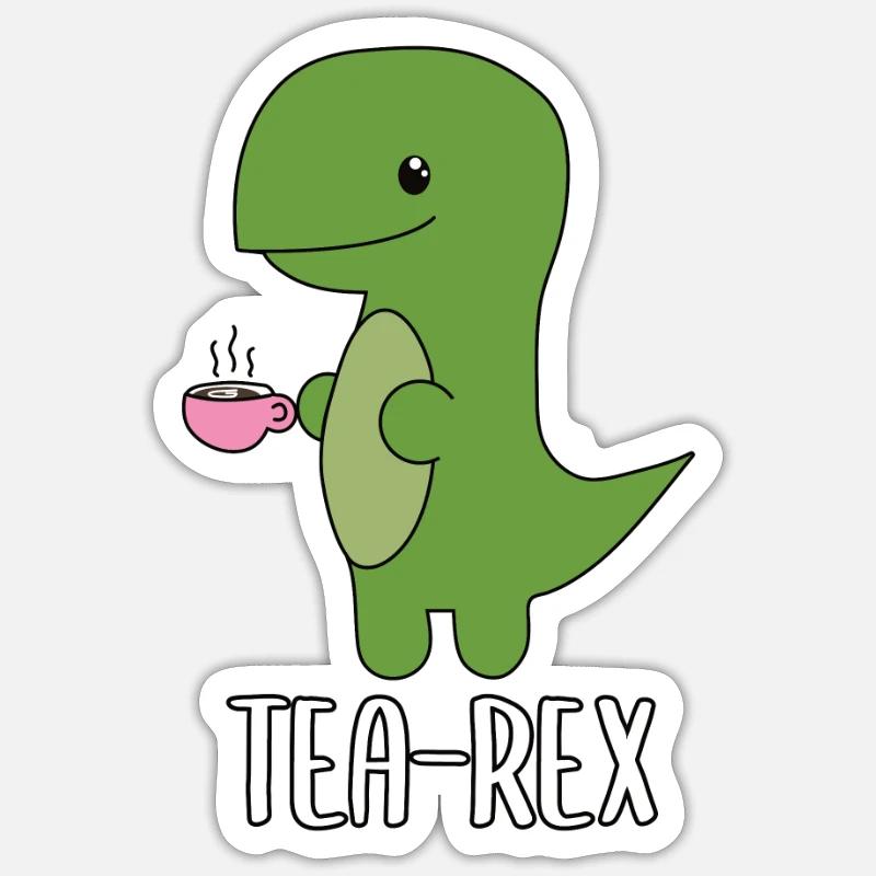 Tea-Rex mignon dinosaure vert dino - Sticker taille S (10 x 10 cm) - blanc mat