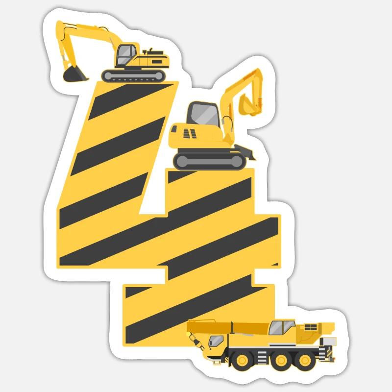 4th birthday construction site excavator years gift idea - Sticker size S (10 x 10 cm) - white matte
