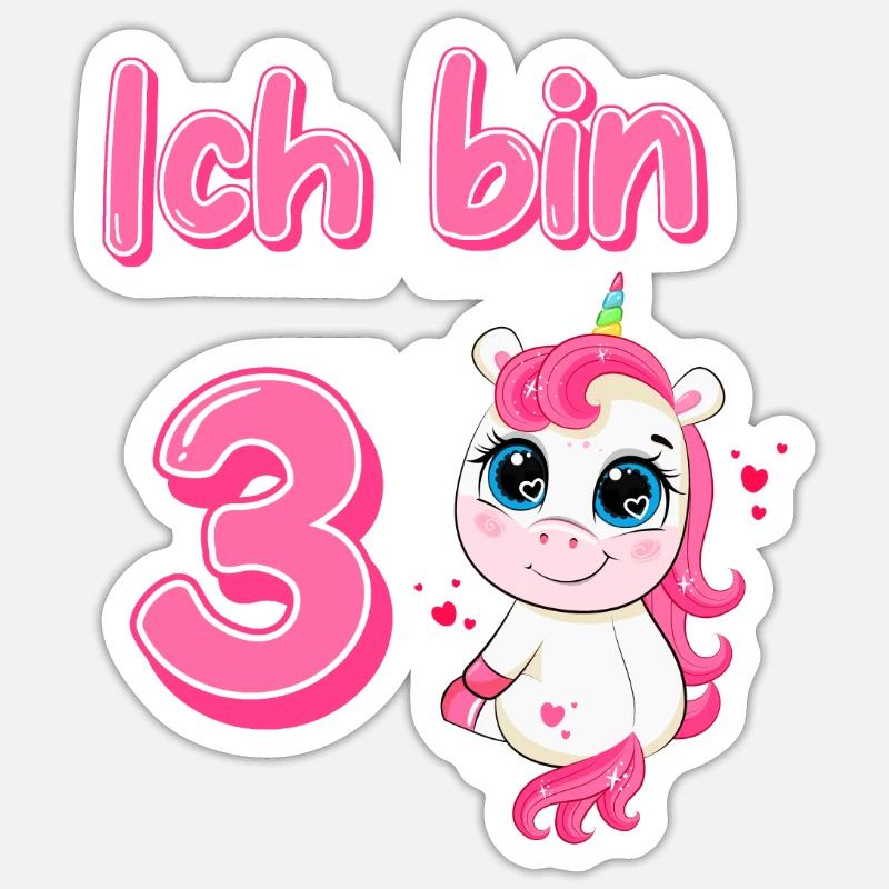 3. Geburtstag Einhorn mädchen Sticker Größe S (10 x 10 cm)