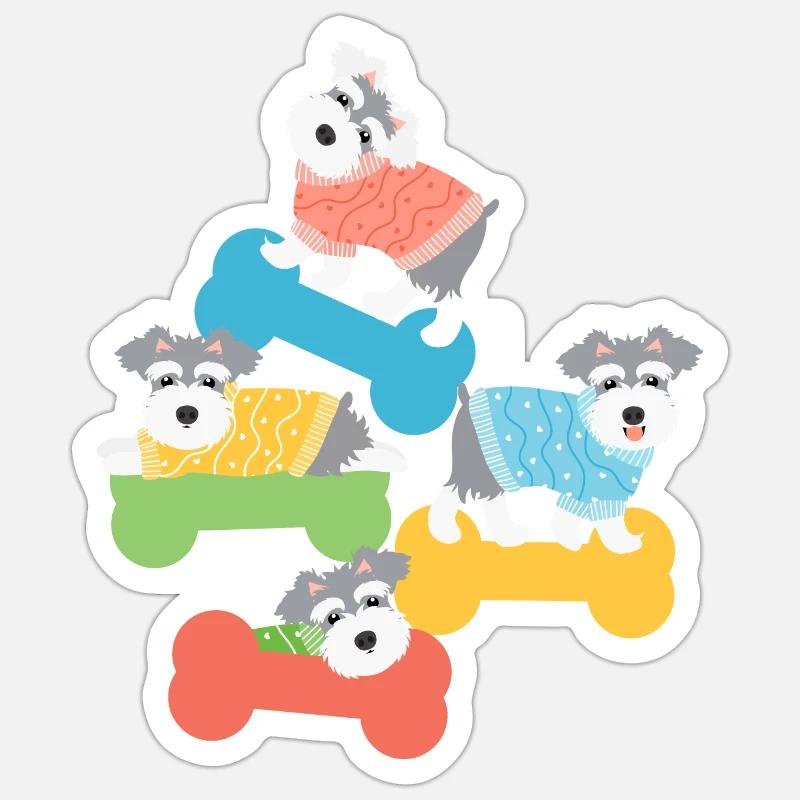 Zwergschnauzer Hunde in Pullovern - Sticker Größe S (10 x 10 cm) - Mattweiß