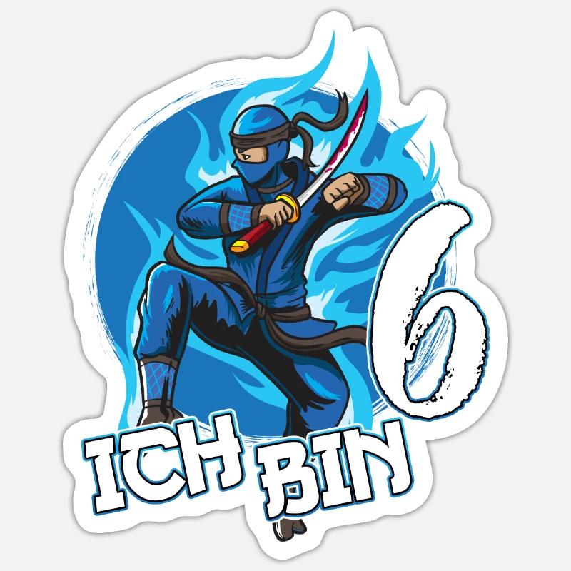 Blauer Ninja Sechsten 6 Geburtstag Junge Geschenk Sticker Größe S (10 x 10 cm)