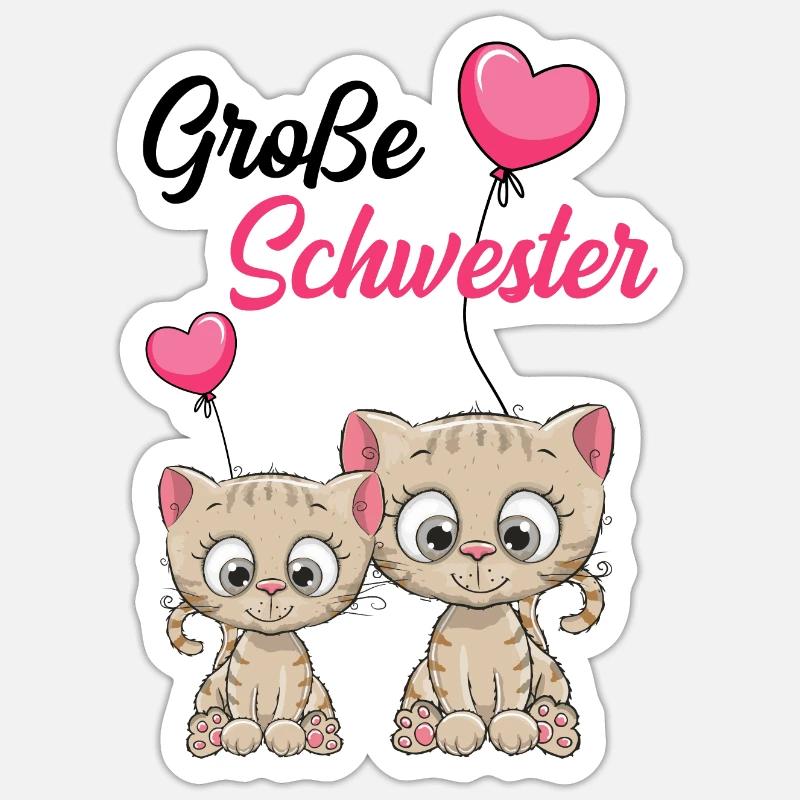 Große Schwester Katze - Sticker Größe S (10 x 10 cm) - Mattweiß