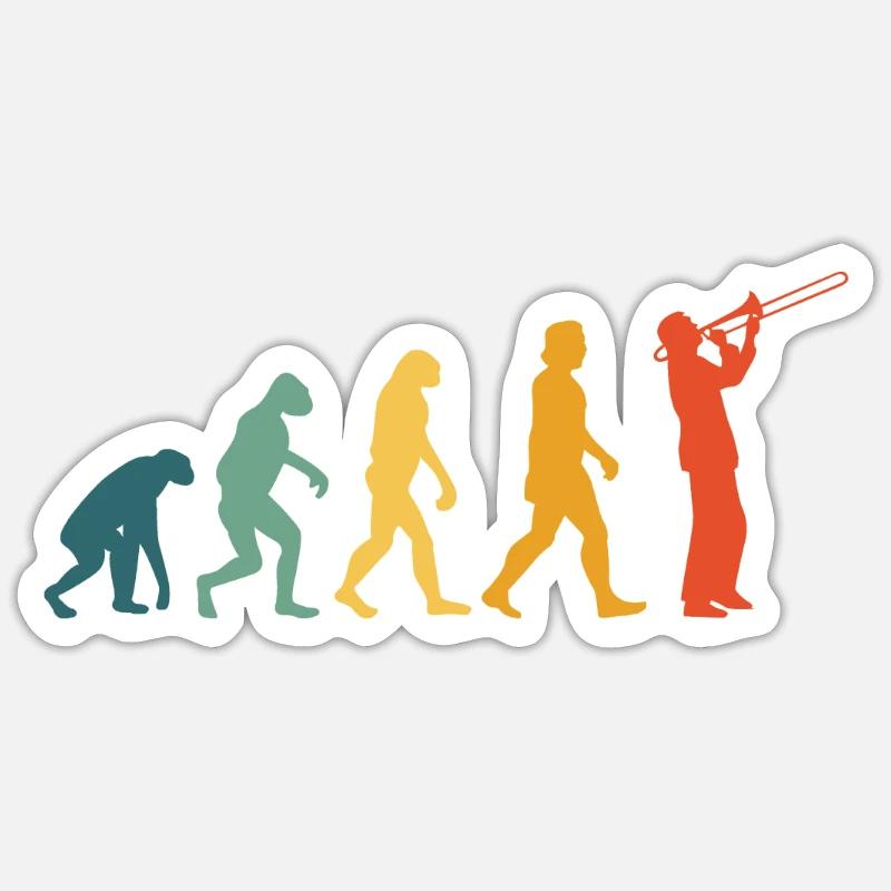Posaunist Evolution Vintage Posaune - Sticker Größe S (10 x 10 cm) - Mattweiß