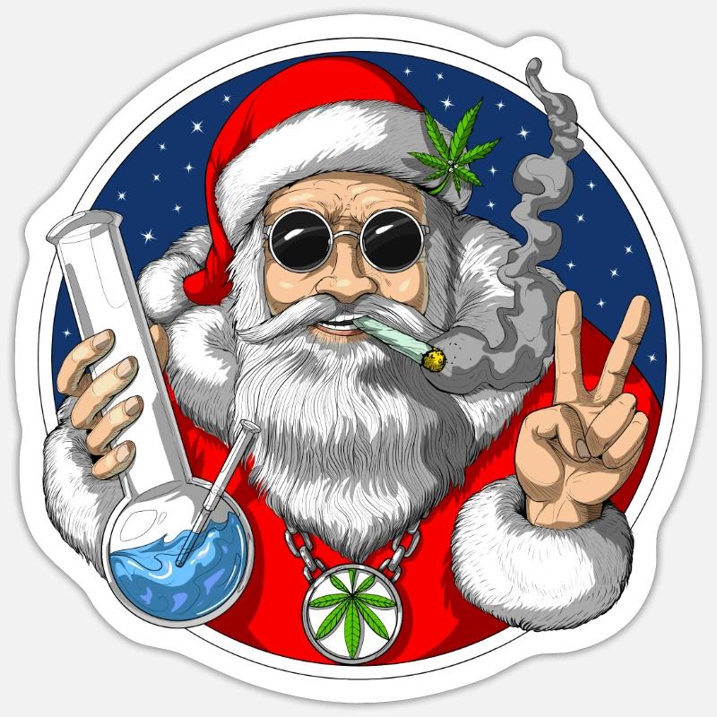 Weihnachtsmann Raucher Gras - Sticker Größe S (10 x 10 cm) - Mattweiß