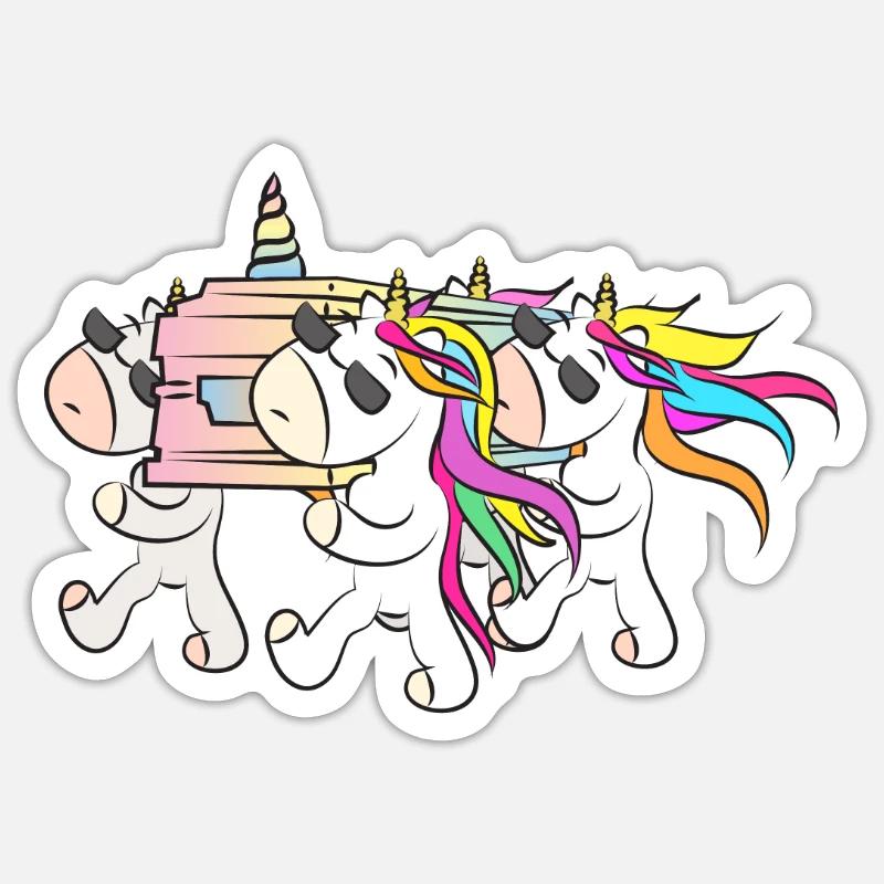 Halloween Einhörner mit Sarg machen eine Show - Sticker Größe S (10 x 10 cm) - Mattweiß