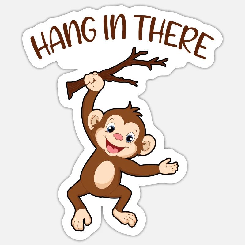 Accrochez-vous Monkey Climbing Motivation Drôle - Sticker taille S (10 x 10 cm) - blanc mat