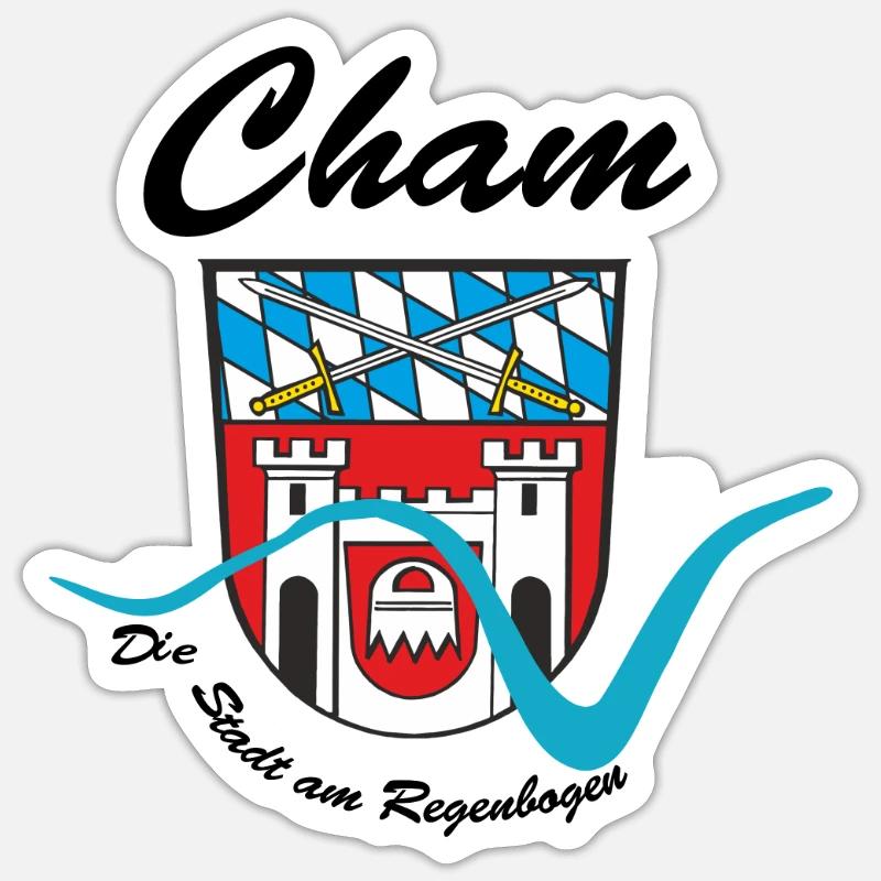 Cham - die Stadt am Regenbogen - Sticker Größe S (10 x 10 cm) - Mattweiß