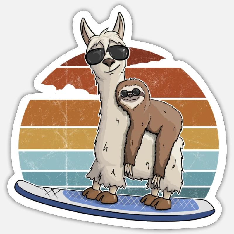 Surf Llama Sloth Stand Up Paddle Stand Up Paddle SUP - Sticker taille S (10 x 10 cm) - blanc mat