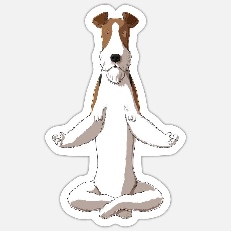 Meditierender Drahthaar Foxterrier Hund - Sticker Größe S (10 x 10 cm) - Mattweiß