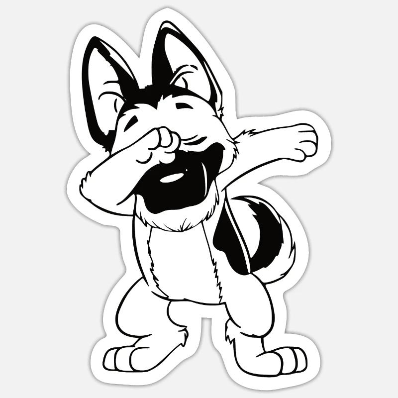 Dabbing German Shepherd - Sticker size S (10 x 10 cm) - white matte