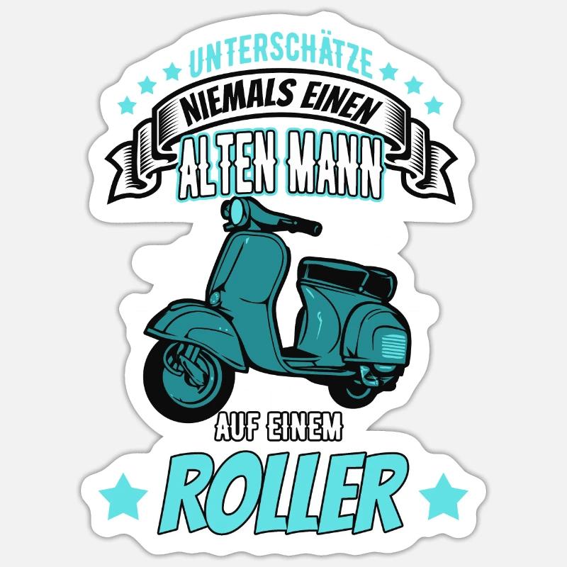 Alter Mann Roller Motorroller Moped Geschenk Sticker Größe S (10 x 10 cm)