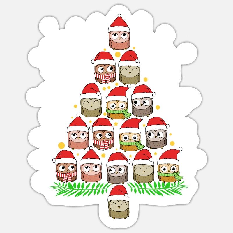 Weihnachtsbaum Eulen Weihnachten Eulenshirt Eule - Sticker Größe S (10 x 10 cm) - Mattweiß