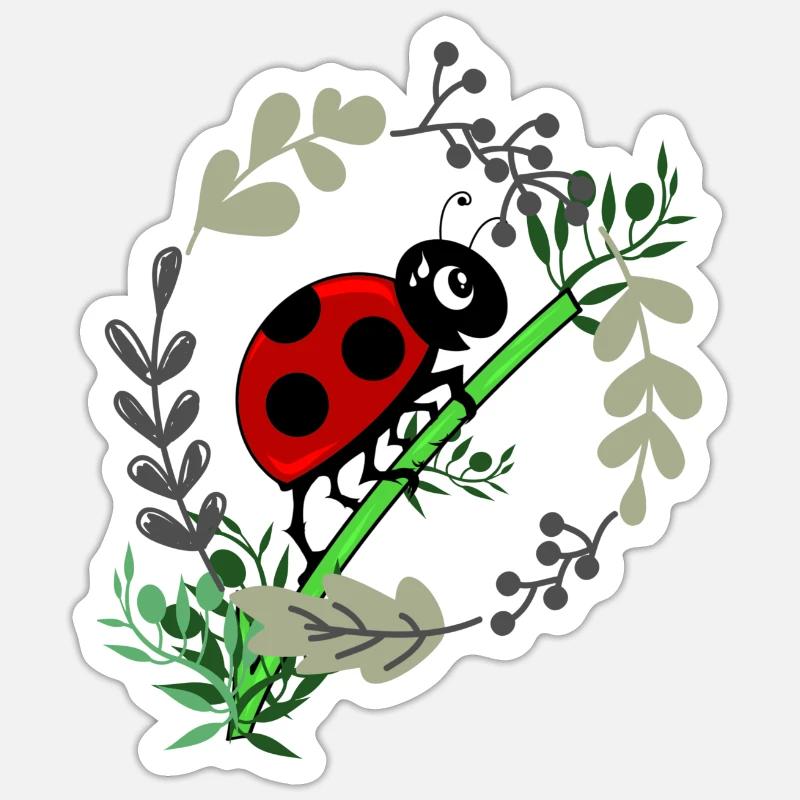 Marienkäfer Botanik Comicstyle - Sticker Größe S (10 x 10 cm) - Mattweiß