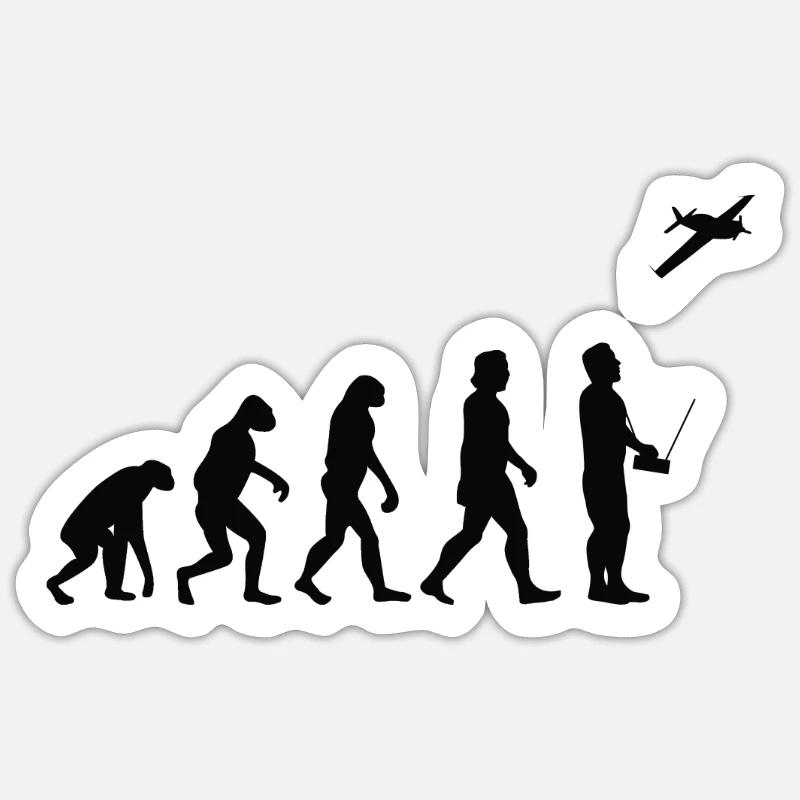 Modèle d'avion évolution rétro vintage modèle d'avion - Sticker taille S (10 x 10 cm) - blanc mat