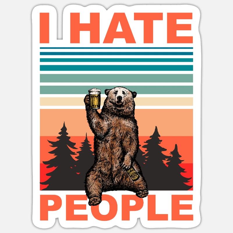 I Hate People, I Hate People, Bear with Beer Sticker size S (10 x 10 cm)