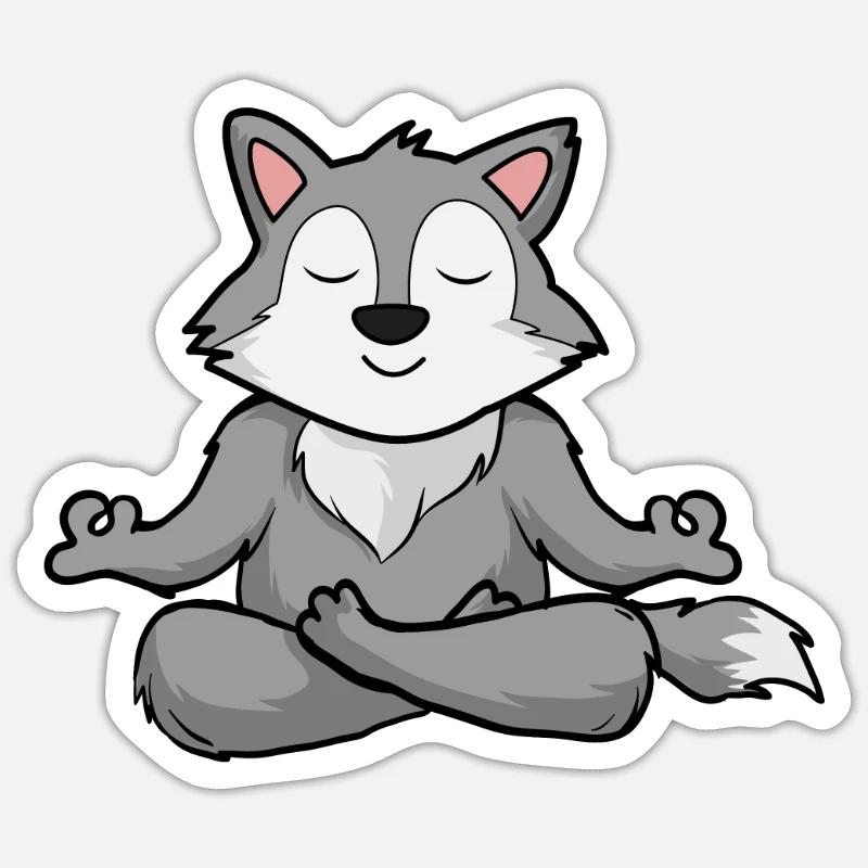 yoga wolf - Sticker taille S (10 x 10 cm) - blanc mat