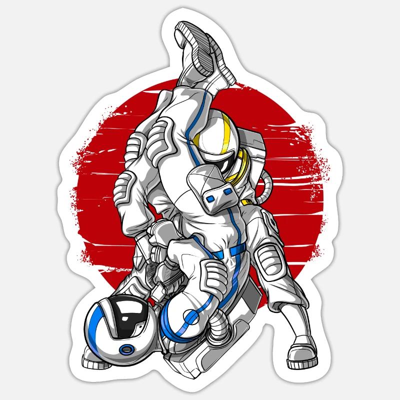 Combattants d'astronautes de Jiu-Jitsu - Sticker taille S (10 x 10 cm) - blanc mat