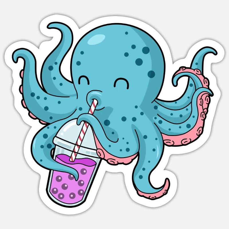Pieuvre Bubble Tea Cadeau Boba Tea Bubble Tea - Sticker taille S (10 x 10 cm) - blanc mat