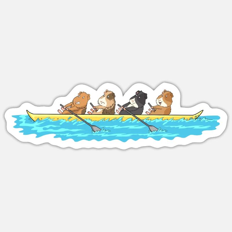 Drôle de cochons d'Inde dans un bateau - Sticker taille S (10 x 10 cm) - blanc mat
