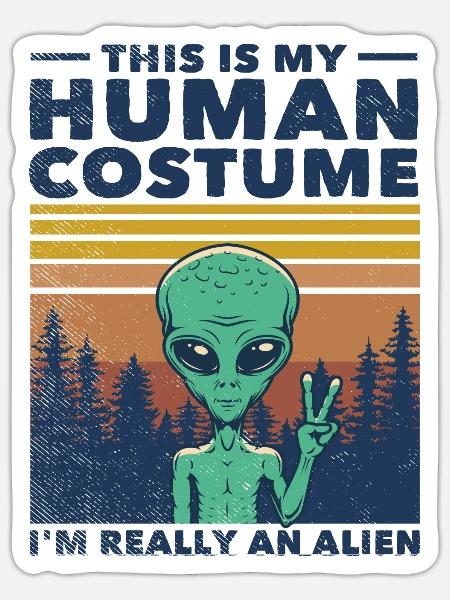 Alien Halloween Kostüm Fasching UFO Verkleidung - Sticker Größe S (10 x 10 cm) - Mattweiß