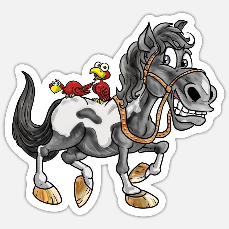 Süßes Pferd Pony Cartoon Comic Kinder Geschenk - Sticker Größe S (10 x 10 cm) - Mattweiß