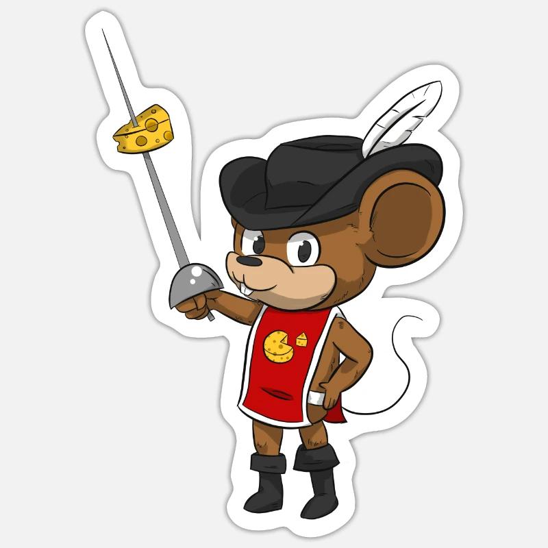 Mousquetaire de souris avec épée - Sticker taille S (10 x 10 cm) - blanc mat