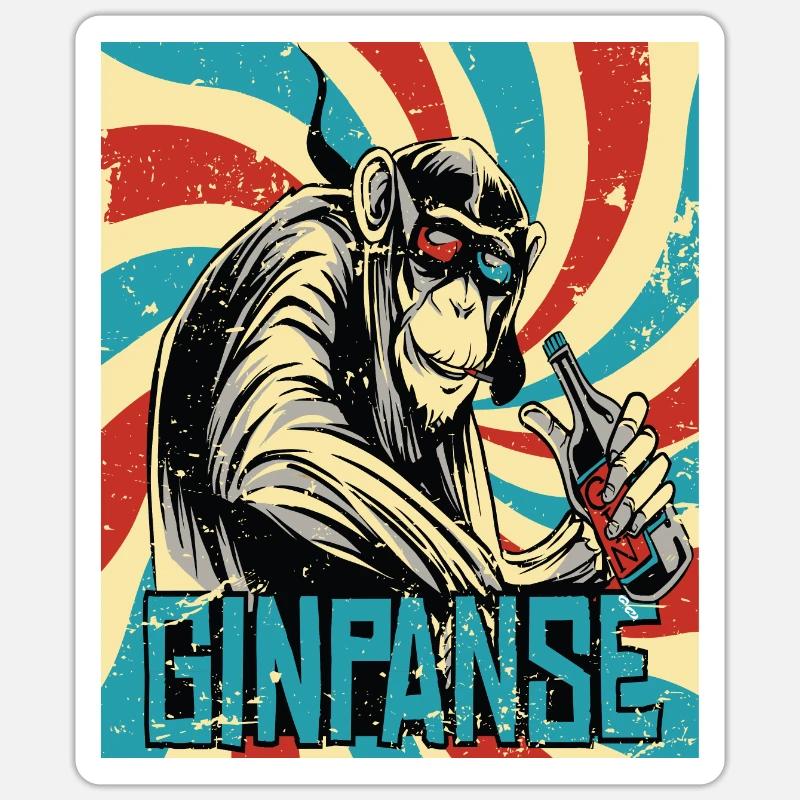 Singe ginpanse rétro - Sticker taille S (10 x 10 cm) - blanc mat