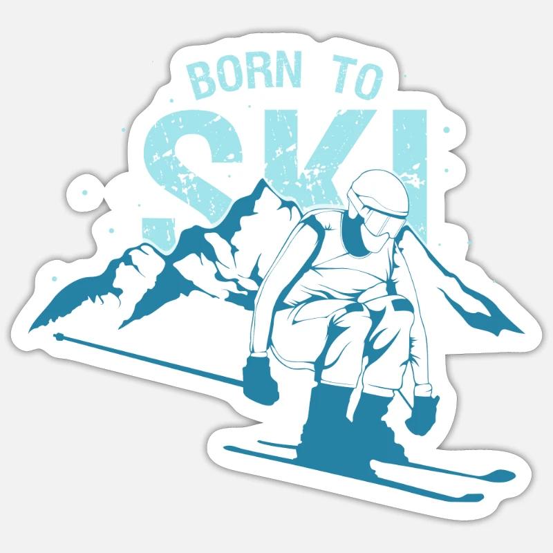 Né pour skier - Sticker taille S (10 x 10 cm) - blanc mat