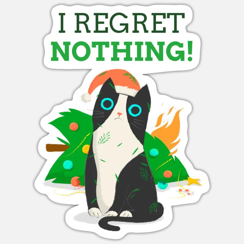 Noël avec chat - Sticker taille S (10 x 10 cm) - blanc mat