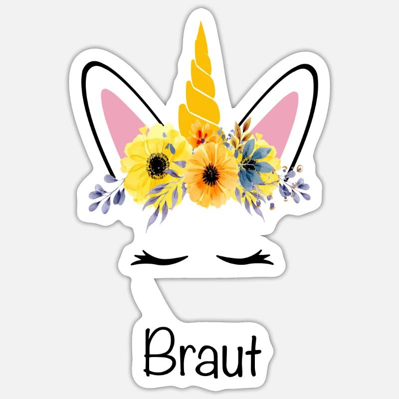 Einhorn JGA Team Braut Polterabend Bride Geschenk - Sticker Größe S (10 x 10 cm) - Mattweiß