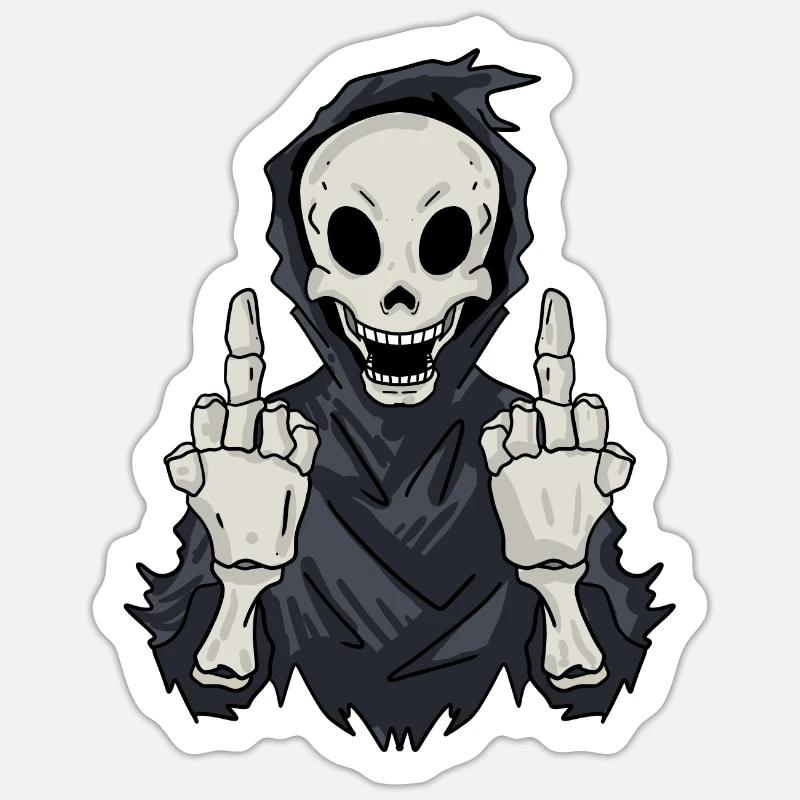 Grim reaper shows both middle fingers - Sticker size S (10 x 10 cm) - white matte