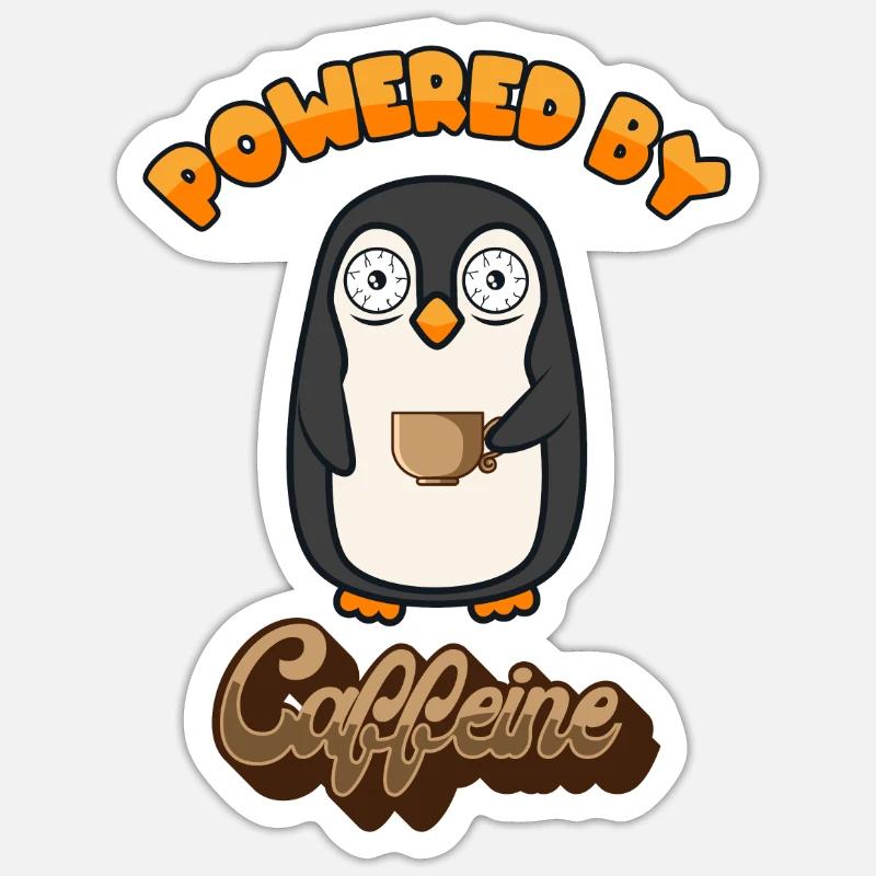 Powered by Caffeine Kaiserpinguin Seevogel Pinguin Sticker Größe S (10 x 10 cm)