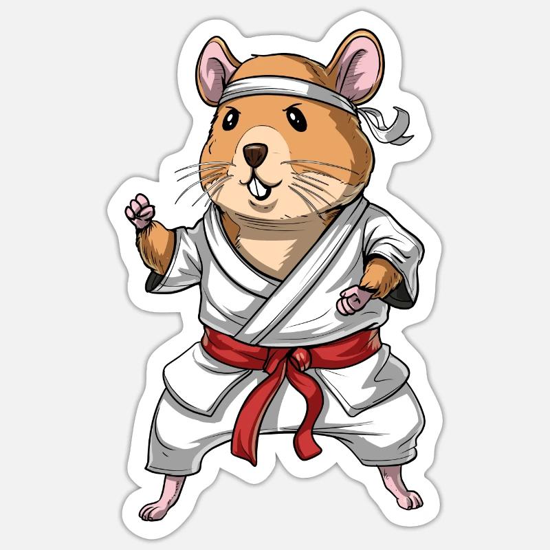 Karaté hamster - Sticker taille S (10 x 10 cm) - blanc mat