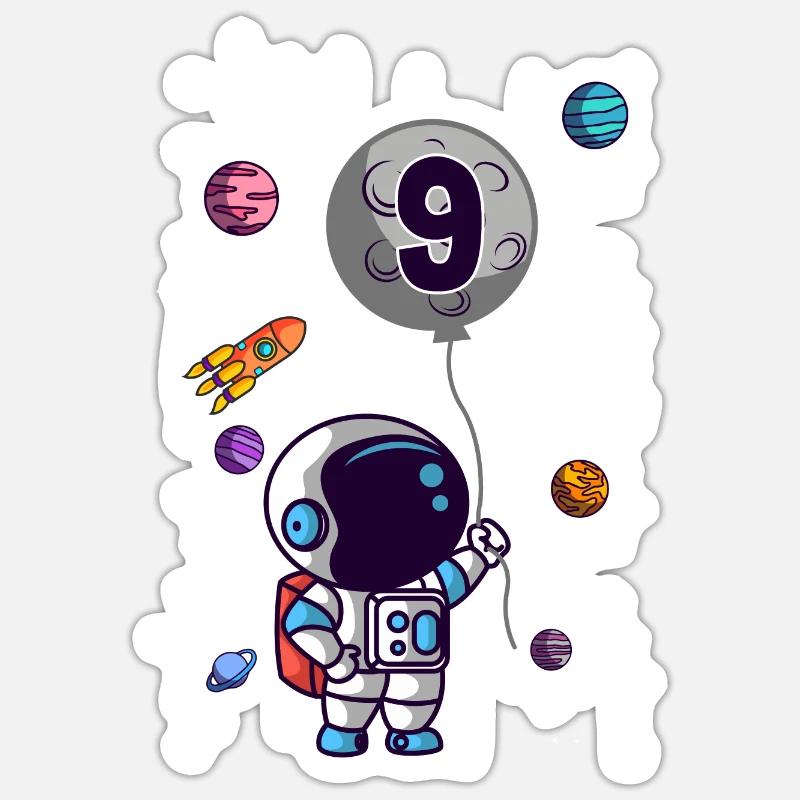 Astronaut 9th birthday outer space 9 year gift Sticker size S (10 x 10 cm)