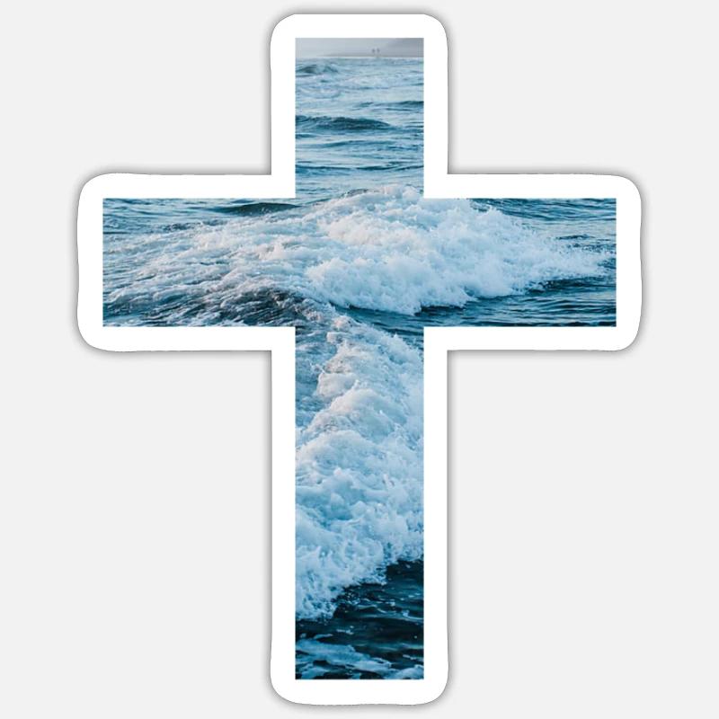 Croix chrétienne d'eau vive - Sticker taille S (10 x 10 cm) - blanc mat