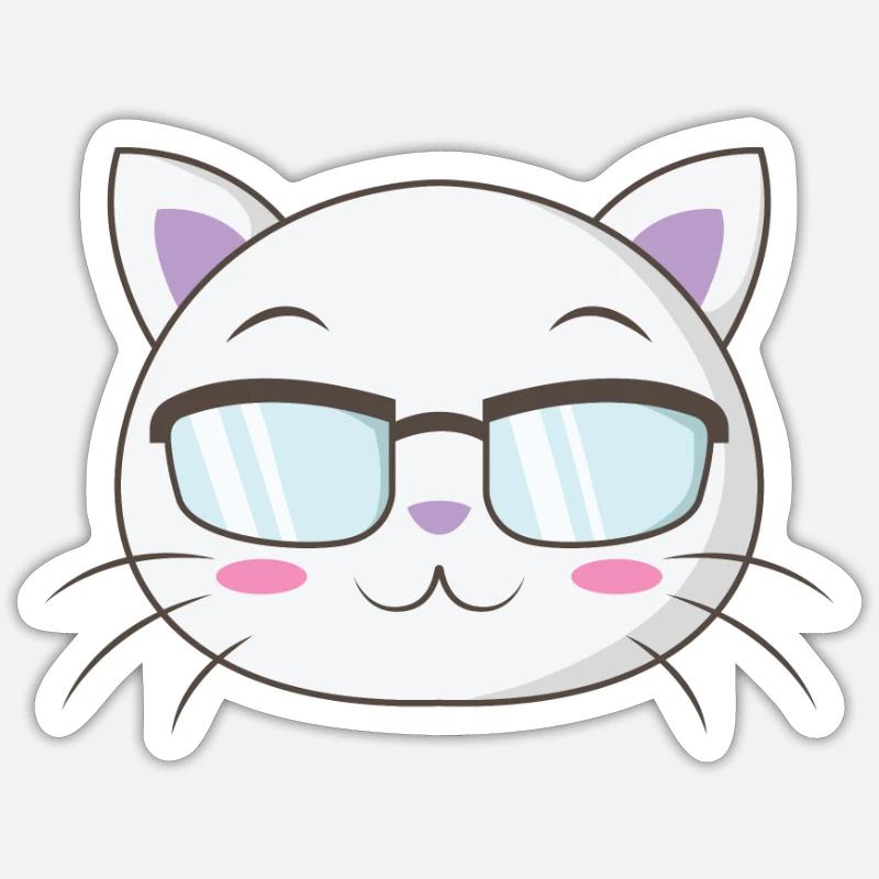 Nerd Katze mit Streberbrille - Sticker Größe S (10 x 10 cm) - Mattweiß