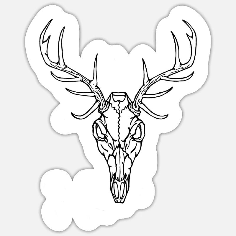 Angry Deer Schädel - Sticker Größe S (10 x 10 cm) - Mattweiß