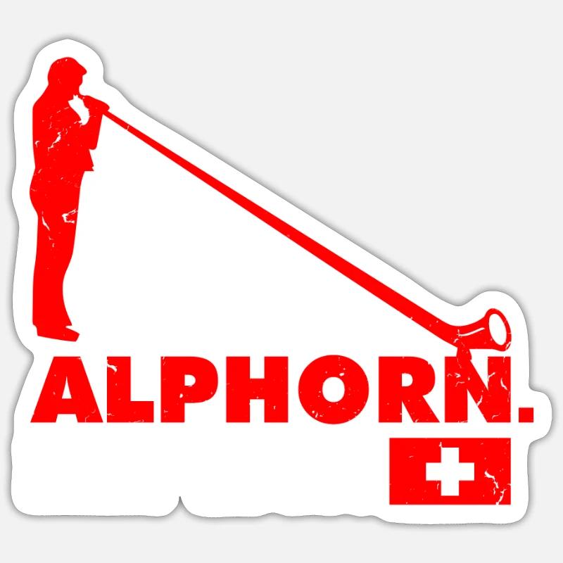 Schweiz Alphorn Musik - Sticker Größe S (10 x 10 cm) - Mattweiß