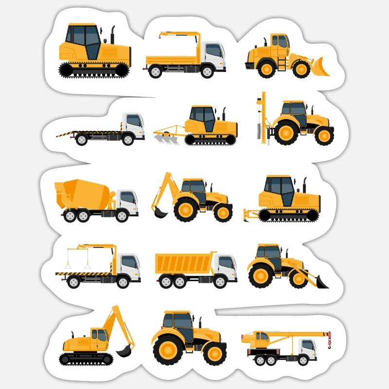 Collection de véhicules de construction de chantier de construction cadeau d'excavatrice - Sticker taille S (10 x 10 cm) - blanc mat