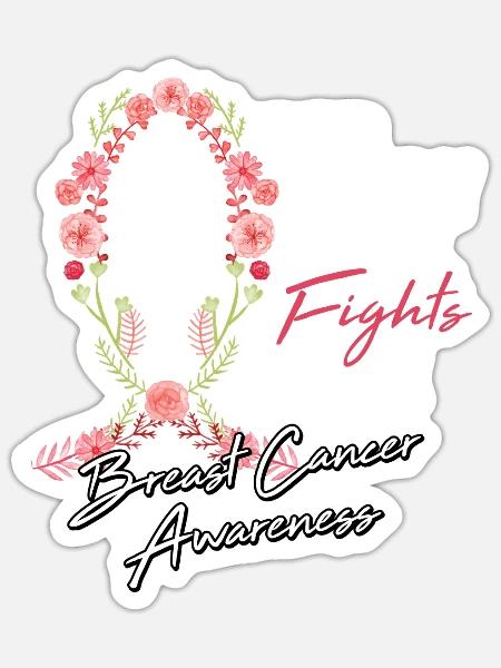 Breast Cancer Ribbon Flower Fight Chemo Gift - Sticker size S (10 x 10 cm) - white matte