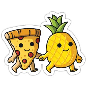 Pizza Hawaï Pizza Ananas Manger Pizza & Ananas - Sticker taille S (10 x 10 cm) - blanc mat - Devant