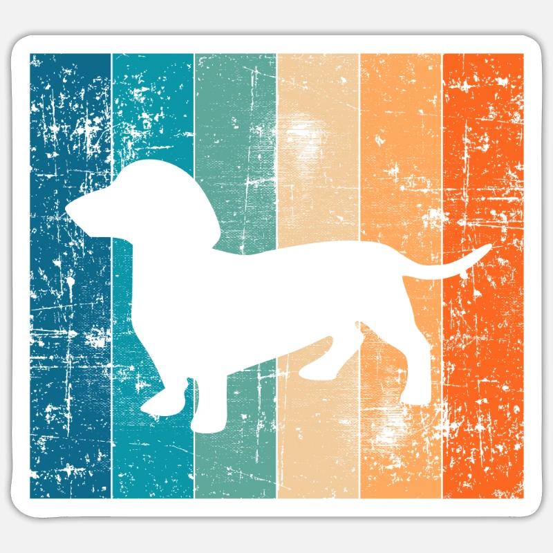 Teckel Dackel Retro Dachshund Welpe Geschenkidee - Sticker Größe S (10 x 10 cm) - Mattweiß