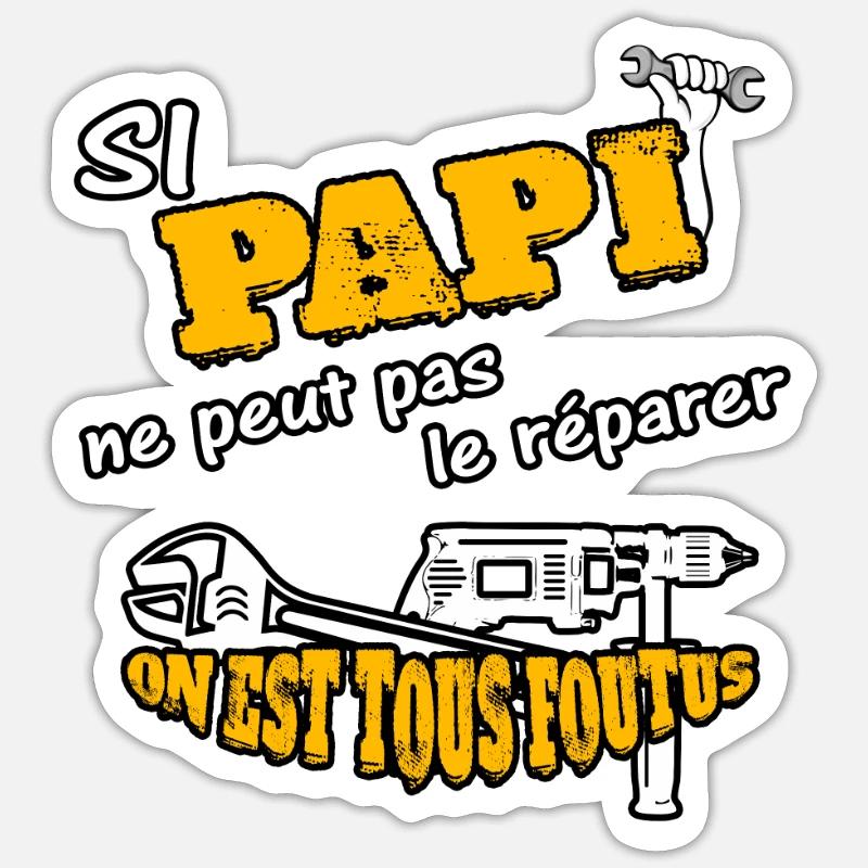si papi Papy grand-père - Sticker taille S (10 x 10 cm) - blanc mat