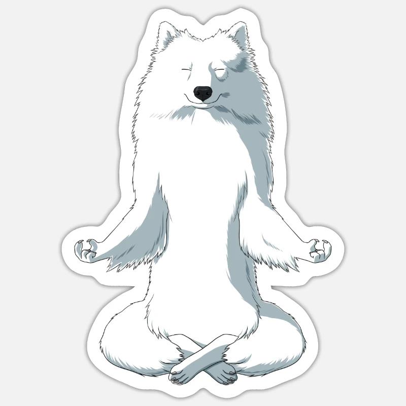 Méditant JaponSpitz chien - Sticker taille S (10 x 10 cm) - blanc mat