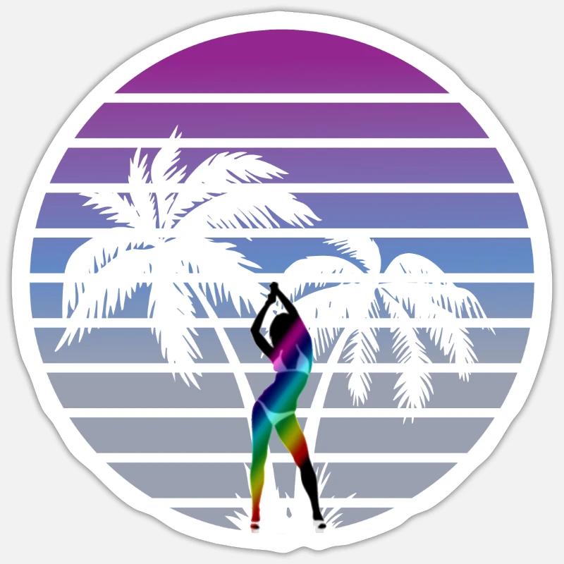 synth wave babe 80s miami style palms Sticker size S (10 x 10 cm)