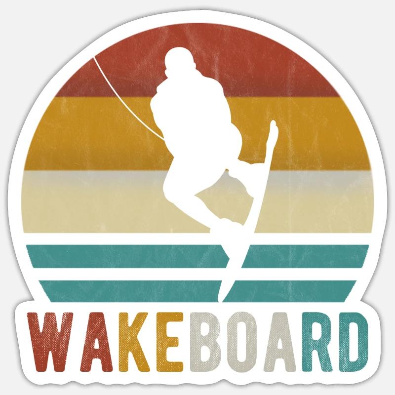 Wakeboard Wakeboarder Wakeboard Wake rétro - Sticker taille S (10 x 10 cm) - blanc mat