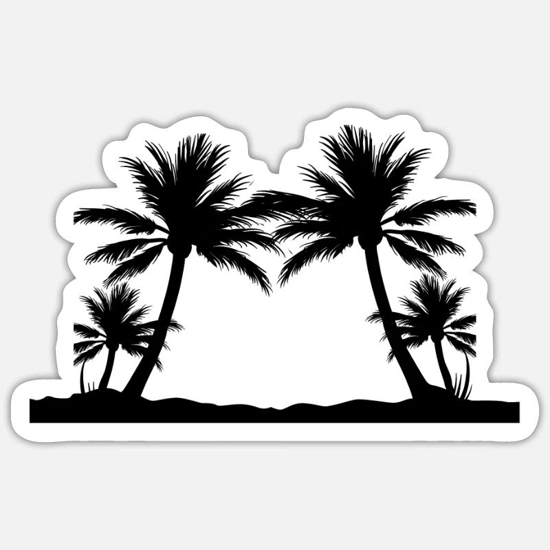 Île - palmier - Sticker taille S (10 x 10 cm) - blanc mat