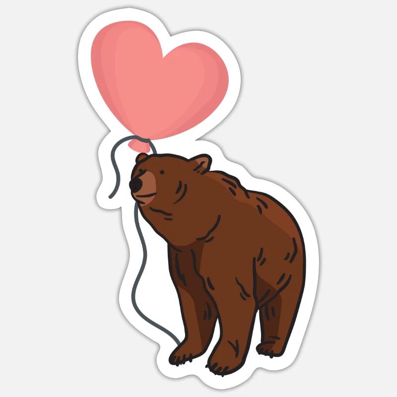 Bär mit Herz Luftballon - Sticker Größe S (10 x 10 cm) - Mattweiß